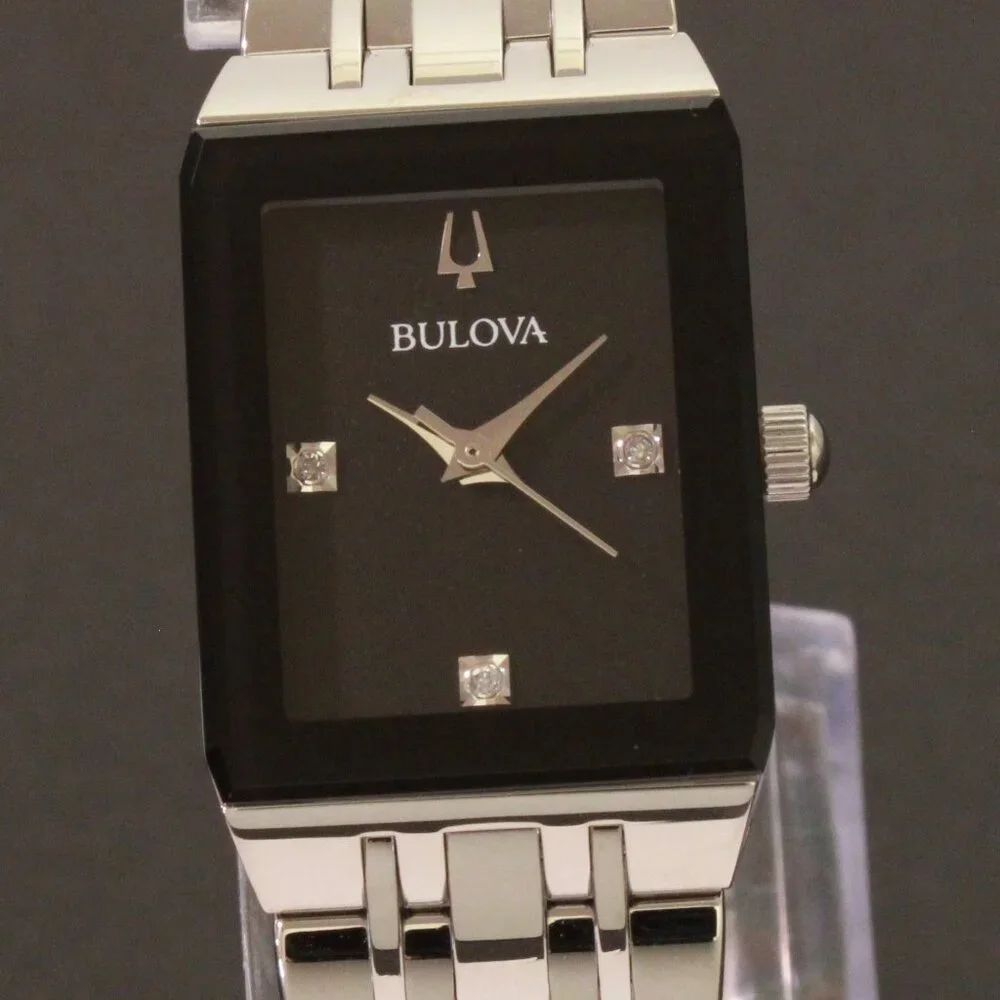 Bulova Ladies Quadra Watch Diamond Indices Black Dial Stainless 20mm